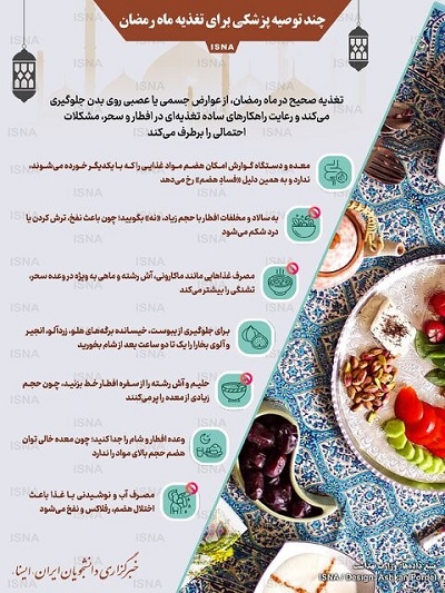 اینفوگرافیک/ چند توصیه پزشکی برای تغذیه ماه رمضان
